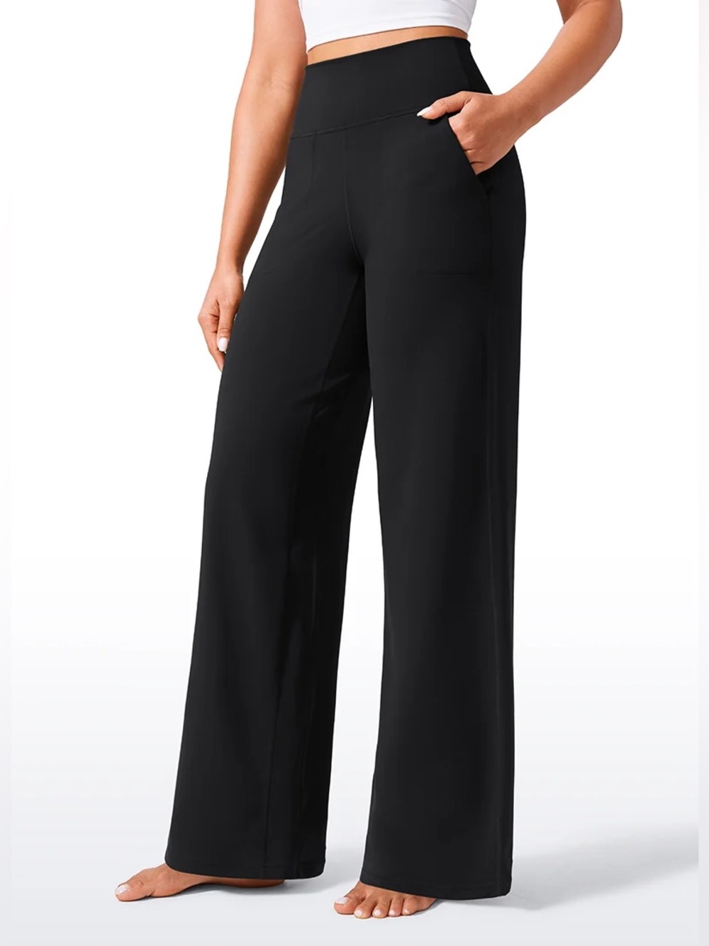 Women’s High-Waist Black Wide-Leg Athletic Jogger Trouser Pants Pockets